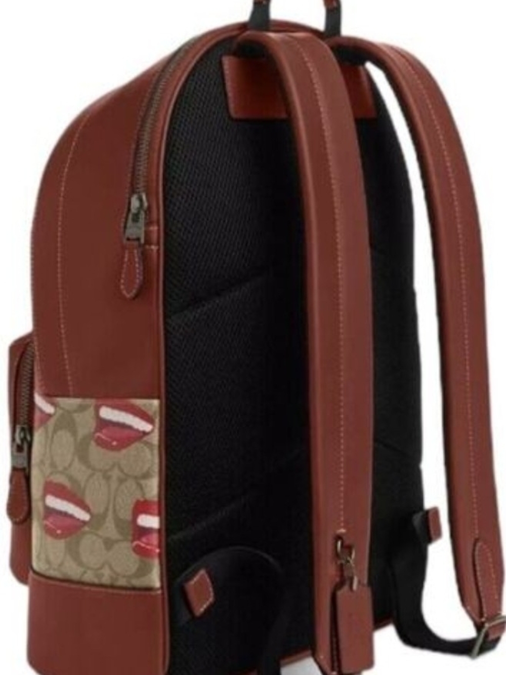 New Coach X Tom Wesselmann Tan Signature Canva Backpack Red Lip Print Bag Unisex - Picture 4 of 5